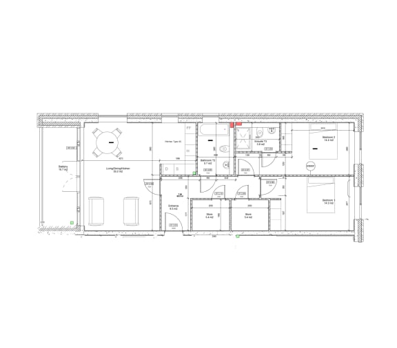 the floor plan of the apartment is drawn with lines on a white background
