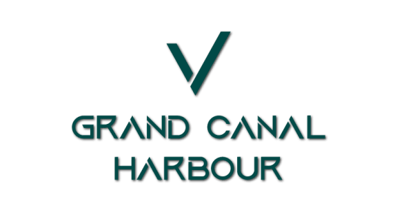 a logo for grand canal harbour with the letter v