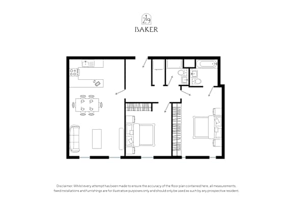 A floor plan of a Baker apartment.