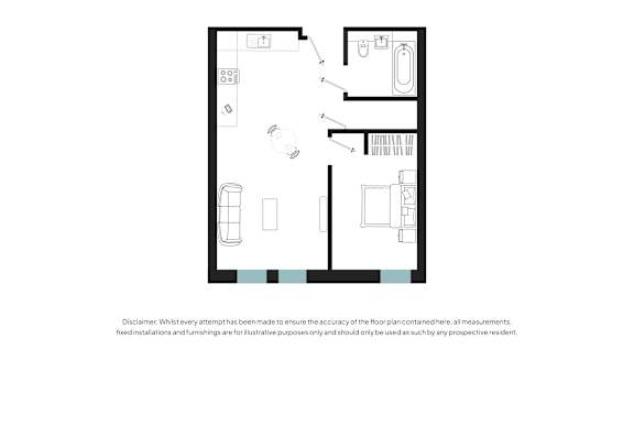 A floor plan of a room with a disclaimer at the bottom.