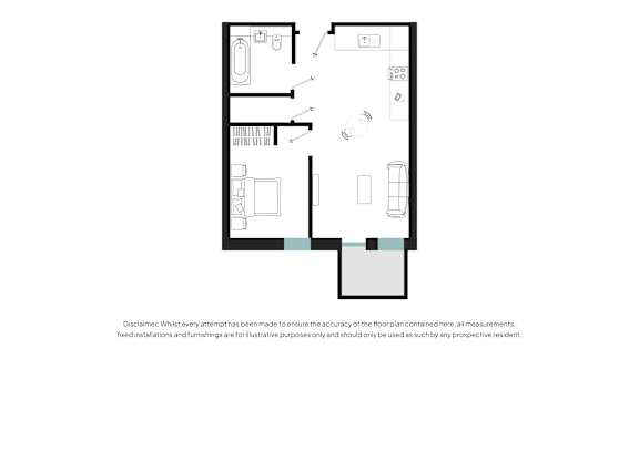 A floor plan of a house with a kitchen, living room, and two bedrooms.