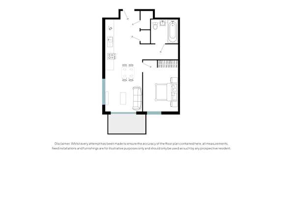 A floor plan of a house with a kitchen, living room, and two bedrooms.
