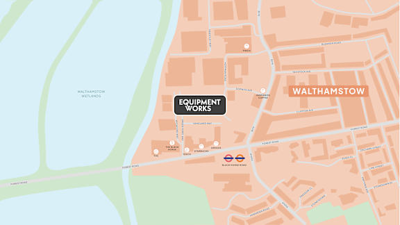 a screenshot of a street map with a red circle on it