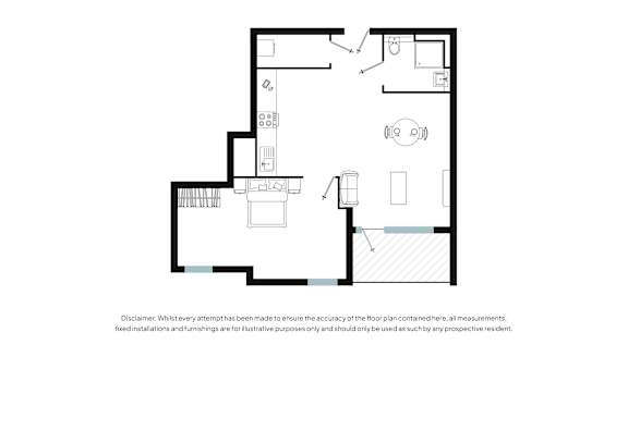 a floor plan of a small house with a bedroom and a bathroom