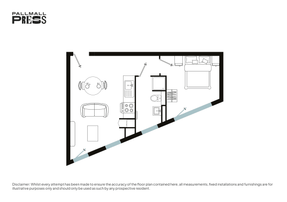 a floor plan of a house with a bedroom and a living room