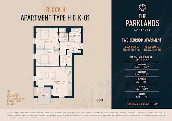 A floor plan for a two bedroom apartment at The Parklands in Dartford.