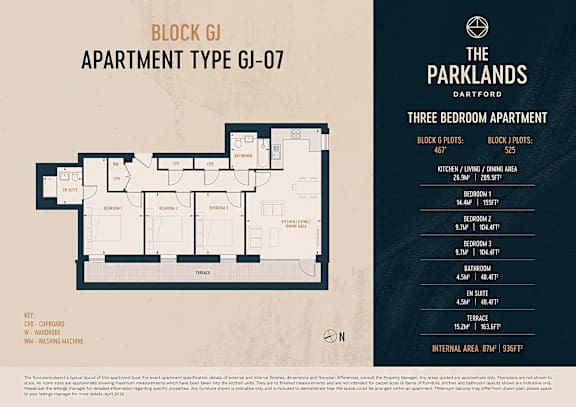 Apartment type GJ-07 floor plan for The Parklands Apartment Type GJ-07.