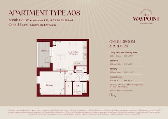 A08 Floorplan at The Waypoint Apartments, Maidenhead