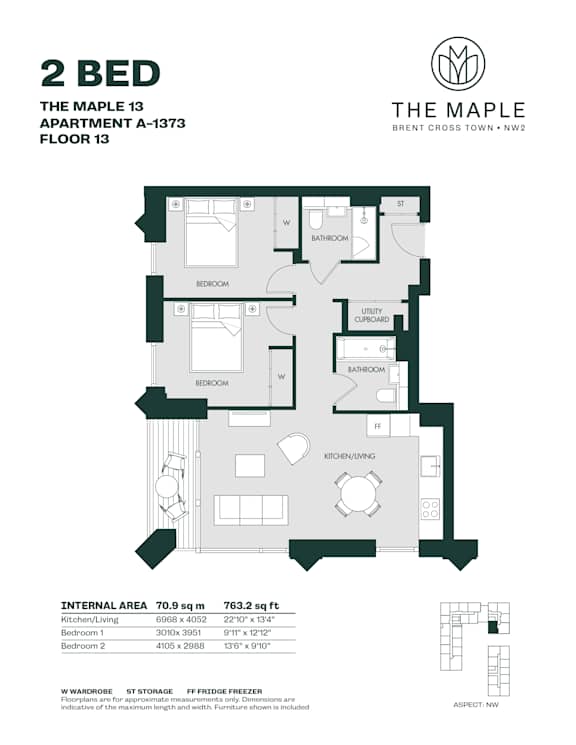 2 Bedroom - B4-The Maple Apartment 13.