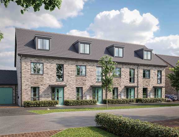 Floor Plan  A modern two-story building with a grey roof and stone exterior at The Foundry Apartments, Bordon