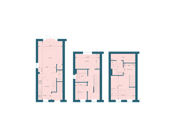three floor plans of a house vector illustration on a white background
