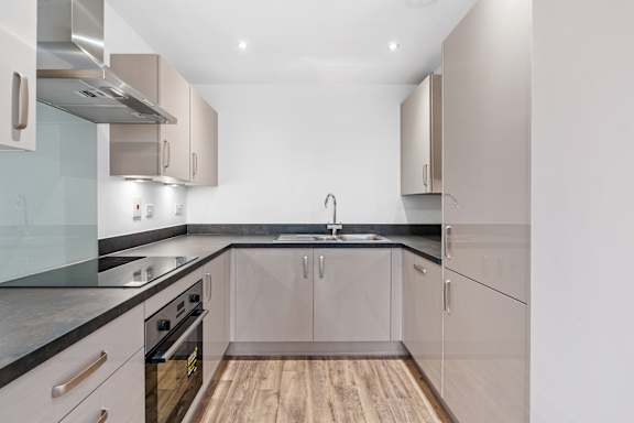 Empty Kitchen at The Hawkings Apartments, Huntingdon, Cambridgeshire