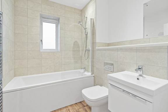 Contemporary Bathroom at The Hawkings Apartments, Huntingdon, Cambridgeshire