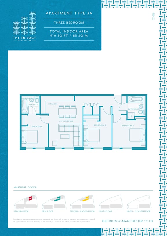 3 bed 2 bath at The Trilogy Apartments, Manchester