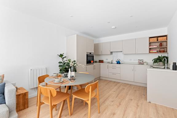 Kitchen and dining area at The Quarters Apartments, Dock Road, ME4 4UB