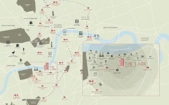 A map of a city with a red line indicating a route.