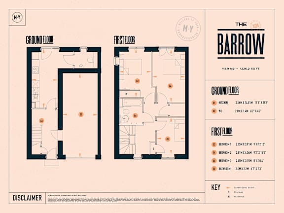 A floor plan for a property named The Barrow, showing the layout of the ground floor and first floor.
