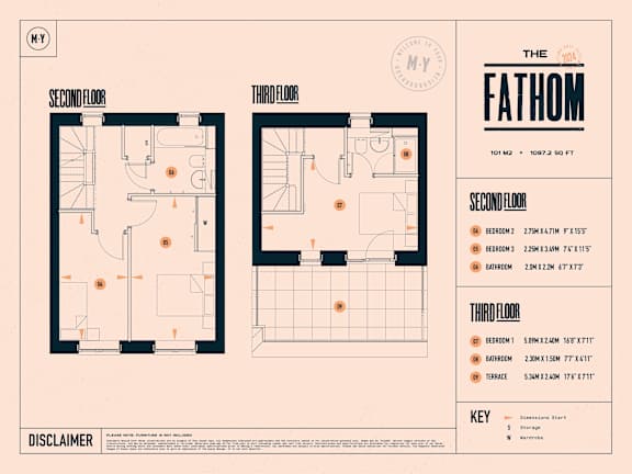 A floor plan for a building named The Fathom, with two separate sections for the second and third floors.
