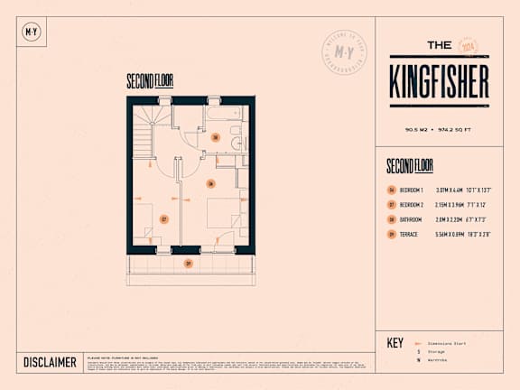 A floor plan for the second floor of The Kingfisher, showing room layouts and dimensions.