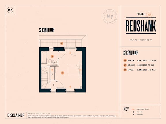 A floor plan for a second floor of a building called The Redshank.