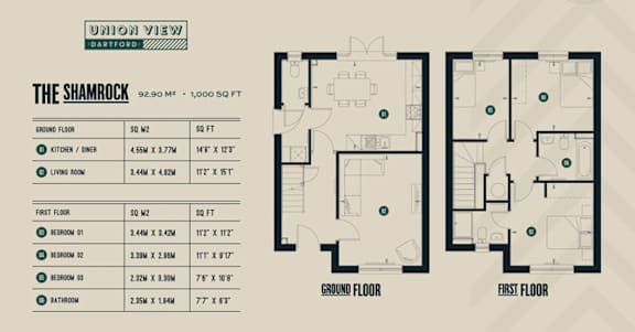 The Shamrock 1000 SQFT Floorplans at UnionView Apartments, Dartford, KENT DA2 6GZ