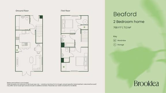 A floor plan for a 2 Bedroom home is displayed.