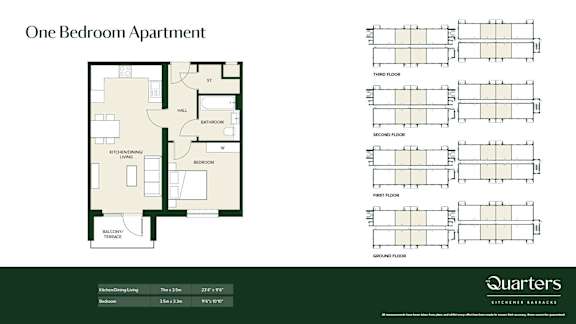 One Bedroom Floor Plan at The Quarters Apartments, Dock Road