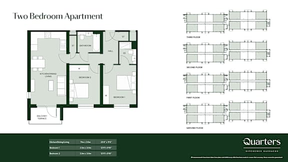 2 Bedroom Floor Plan at The Quarters Apartments, Dock Road