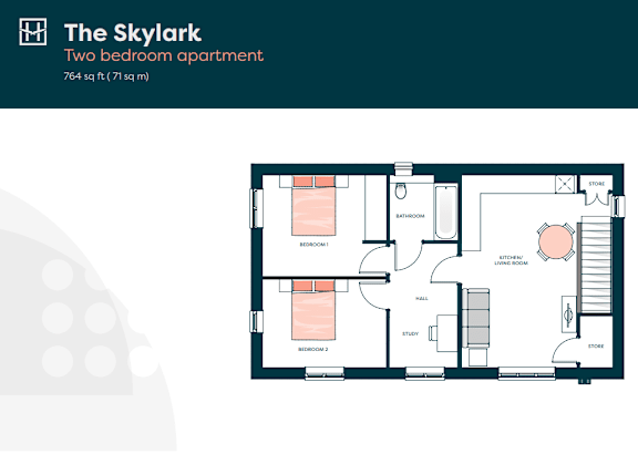 The Skylark Floor Plan at The Hawkings Apartments, Huntingdon, Cambridgeshire, PE28 4LT