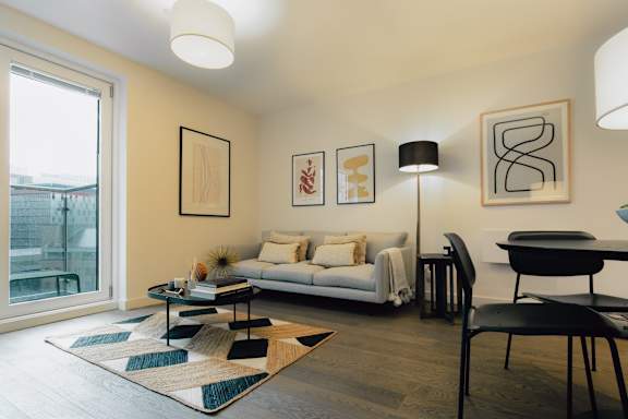 Living Room With Balcony Living Room With Balcony at Slate Yard Apartments, Salford, M3 5EX