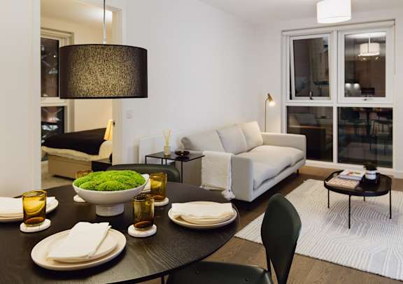A Modern dining room A Modern dining room at Slate Yard Apartments, Salford, M3 5EX