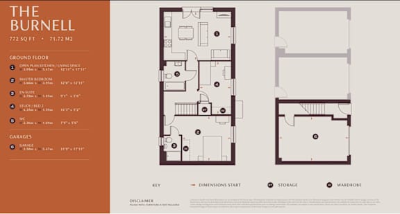 A floor plan for a property named The Burnell, which is 722.5 square feet in size.