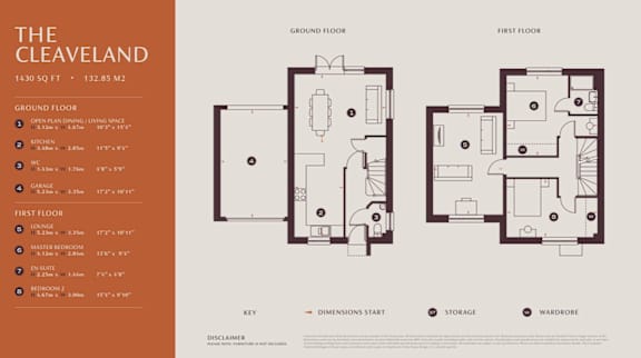A floor plan for a property named The Cleveland shows the layout for the ground floor and first floor.