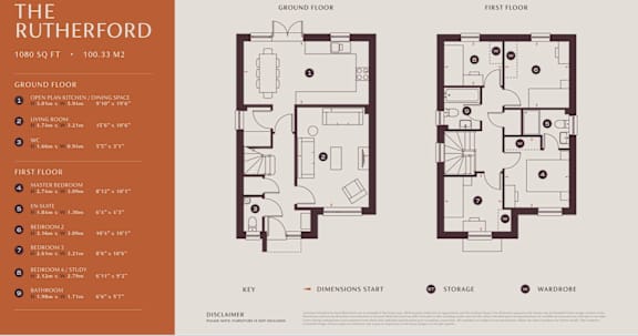 A floor plan for a property called The Rutherford, which is 1080 square feet and has a ground floor and first floor layout.