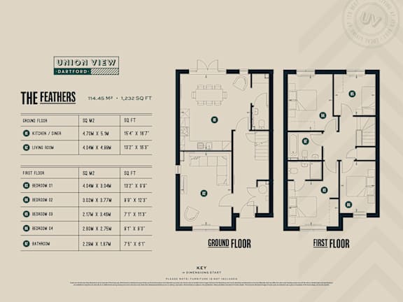 Floor Plan  The Feathers 1232 SQFT Floorplans at UnionView Apartments, Dartford DA2 6GZ