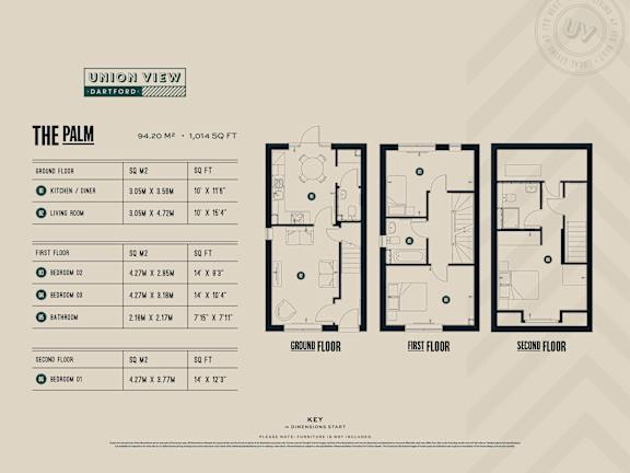 The Palm 1014 SQFT Floorplans at UnionView Apartments, Dartford, KENT