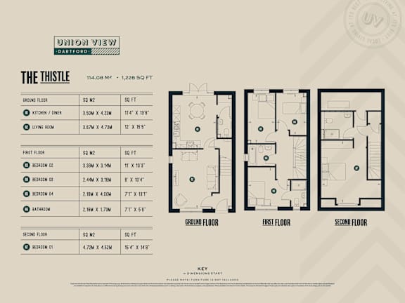The Thistle 1228 SQFT Floorplans at UnionView Apartments, Dartford DA2 6GZ