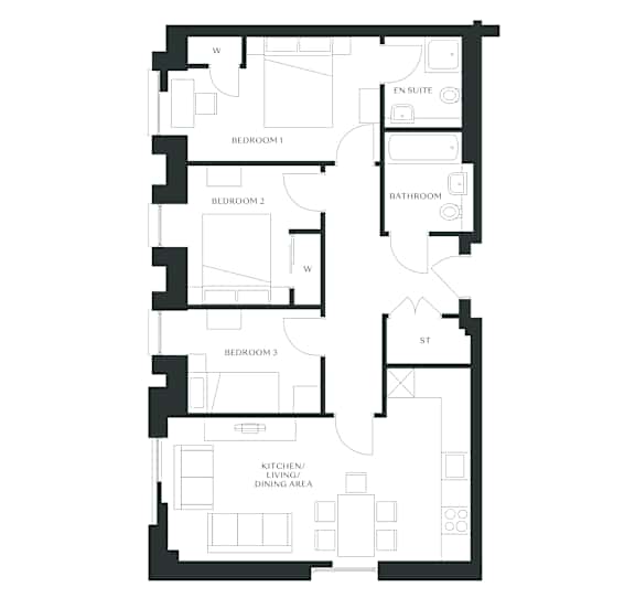A black and white image of a floor plan for a home.