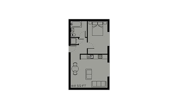 A floor plan of a 441 square foot apartment.