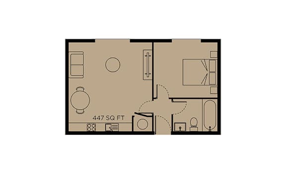 A floor plan of a 447 square feet apartment.