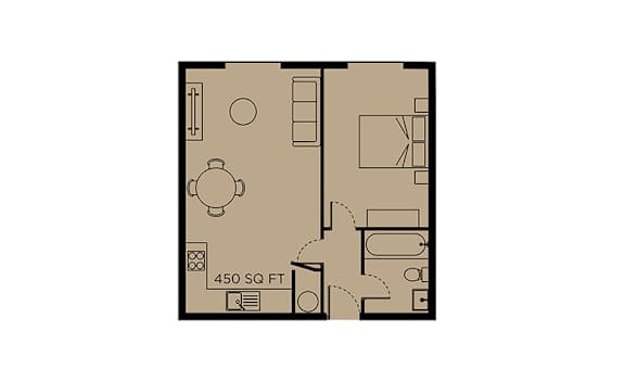 A floor plan of a 450 square foot apartment.