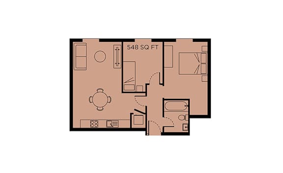 A floor plan of a 548 square foot apartment.