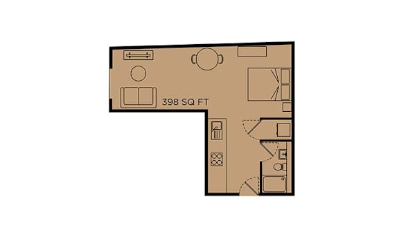 A floor plan of a 398 square feet property.