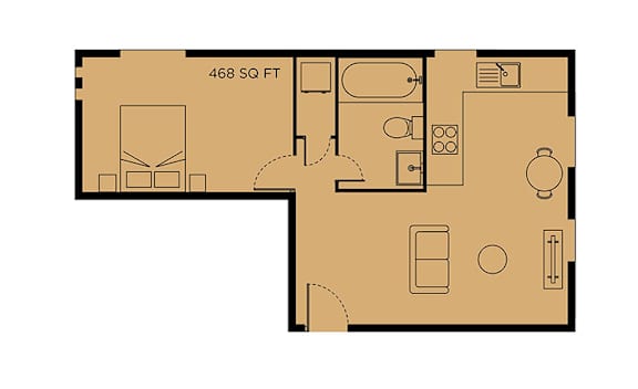 A floor plan of a 468 square foot apartment.