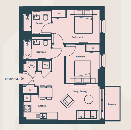 A floor plan of a house with labeled rooms such as Bedroom 1 and Bathroom.