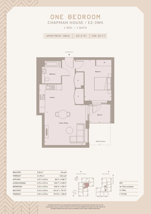 A floor plan for a one bedroom apartment in the Chapman House at E2-3WS.