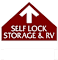 A red and white sign for self lock storage and RV.