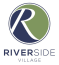 the logo of riverside village with a blue and green circle and the word r