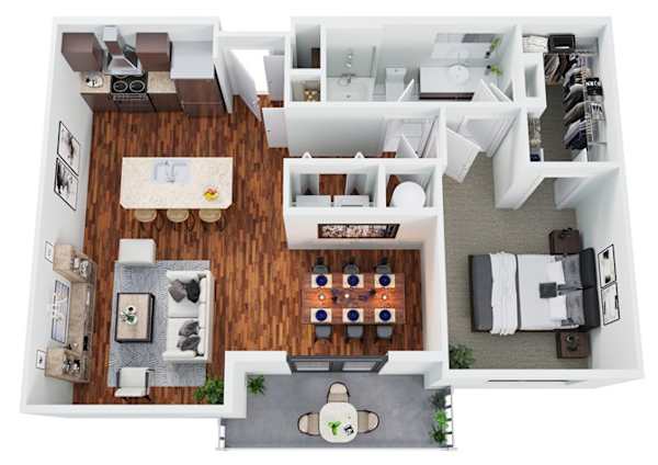 Floor plan A10, the Childress Alt: 1 bedroom, 1 bathroom, 859 square feet. The largest one bedroom. A separate dining area, a walk-in closet and the same corner exposure as the Childress.