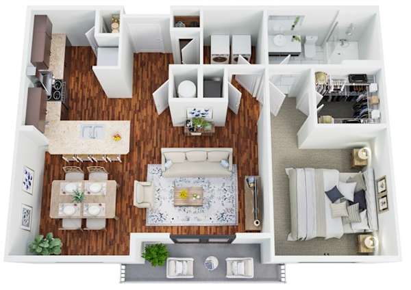 Floor plan A8, the Whitney: 1 bedroom, 1 bathroom, 849 square feet. A separate dining area off the kitchen and a generous entry hall. Currently fully occupied — ask the office to join the waitlist.